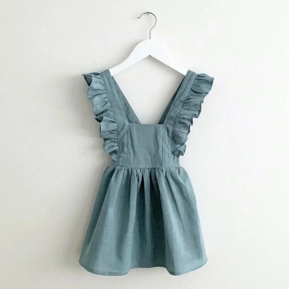NWT Girls Linen Dress Adorable Bohemian Spring & Summer Cute Boutique Blue 2T - Picture 1 of 3